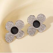 304 Stainless Steel Flower Stud Earrings, Irregular Fashion Luxury Earrings Accessories, Platinum, 32x26mm(BM1412-1)