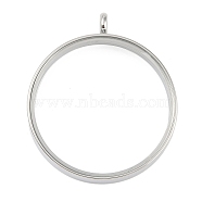 304 Stainless Stee Locket Pendants, with Glass, Flat Round Charm, Stainless Steel Color, 46x39x6mm, Hole: 5mm(STAS-S132-16P-06)