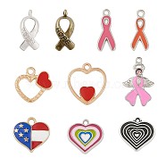 Alloy Enamel Pendants, Mixed Ribbon & Heart, Mixed Color, Plastic Boxes: 13.5x7x3cm, Pendants: 100pcs/box(PALLOY-TA0001-14)