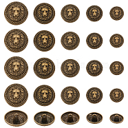 50Pcs 5 Styles Alloy Shank Buttons, 1-Hole, Flat Round with Lion Head, Antique Bronze, 15~25x9~12.5mm, Hole: 2.2~2.5mm, 10pcs/style(FIND-GA0003-78AB)