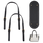 Elite Bag Replacement Accessories Sets, Including 2Pcs PU Leather Bag Handle and 1Pc Knitting Crochet Bags Bottom, Black, Bag Handle: 67~71x1.4~2.35cm, Hole: 1.2mm, Bag Bottom: 30.3x10.2x0.4~1cm(FIND-PH0017-19A)