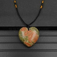 Natural Unakite Pendant Necklaces, Heart, 15.75~23.62 inch(40~60cm)(XA8803-01)