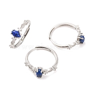 Horse Eye Natural Lapis Lazuli Adjustable Rings, Brass Clear Cubic Zirconia Ring for Women, Long-Lasting Plated, Lead Free & Cadmium Free, Platinum, Inner Diameter: 19mm(RJEW-Q817-02P-01)