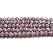 Opaque Solid Color Electroplate Glass Beads Strands, Pearl Luster Plated, Faceted, Bicone, Medium Purple, 4x4mm, Hole: 0.8mm, about 82~85pcs/strand, 30.5~31cm(GLAA-F029-P4mm-C13)