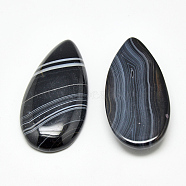 Dyed Natural Strip Agate Cabochons, teardrop, Black, 49x24x8mm(X-G-Q957-05B)
