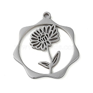 304 Stainless Steel Pendants, Flower, Stainless Steel Color, 23.5x21.5x1mm, Hole: 1.5mm(STAS-P338-01B-P)