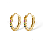 925 Sterling Silver Micro Pave Colorful Cubic Zirconia Hoop Earrings, with S925 Stamp, Real 18K Gold Plated, 12mm(IY5335-1)