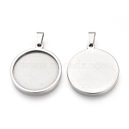 304 Stainless Steel Pendant Cabochon Settings, Flat Round, Stainless Steel Color, Tray: 19.5mm, 25x22.5x2.5mm, Hole: 8x4mm(X-STAS-S073-03P)