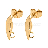 Ion Plating(IP) 304 Stainless Steel Stud Earring Findings, with Vertical Loop, Hollow Leaf, Golden, 15x4mm, Hole: 2.5mm, Pin: 0.7mm(STAS-H180-14G)
