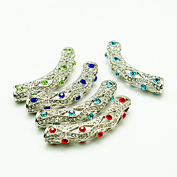 Alloy Rhinestone Tube Beads, Grade A, Platinum Metal Color, Mixed Color, 55x10x8mm, Hole: 5mm(RB-C1389-P)