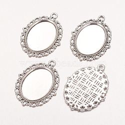 Zinc Alloy Pendant Settings for Cabochon & Rhinestone, DIY Findings for Jewelry Making, Lead Free and Cadmium Free, Oval, Antique Silver, Tray: 25x18mm, 39x29x2mm, Hole: 2mm(PALLOY-A15257-AS-LF)