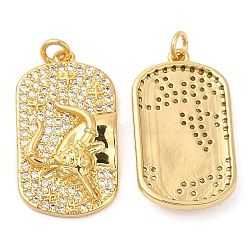 Brass Micro Pave Cubic Zirconia Pendants, Rectangle with Cattle Head, Real 18K Gold Plated, 23x13x3mm, Hole: 2.4mm(KK-P236-17G)