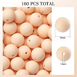 100Pcs Silicone Beads Round Rubber Bead 15MM Loose Spacer Beads for DIY Supplies Jewelry Keychain Making, Light Yellow, 15mm(JX449A)