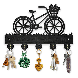 Wood & Iron Wall Mounted Hook Hangers, Decorative Organizer Rack, with 2Pcs Screws, 5 Hooks for Bag Clothes Key Scarf Hanging Holder, Bicycle, 200x300x7mm.(HJEW-WH0055-086)