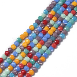 Glass Beads Strands, Faceted, Flat Round, Mixed Color, 6x4mm, Hole: 1.2mm, about 100pcs/Strand, 22 inch(53.5cm)(X-EGLA-J149-B13)