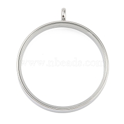 304 Stainless Stee Locket Pendants, with Glass, Flat Round Charm, Stainless Steel Color, 46x39x6mm, Hole: 5mm(STAS-S132-16P-06)