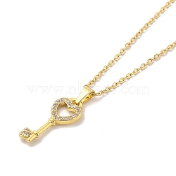 304 Stainless Steel Pendant Necklaces, Brass Micro Pave Cubic Zirconia Pendant Necklaces, Key, 18.07 inch(45.9cm) Pendant: 28.5x10mm(NJEW-U002-15G-02)