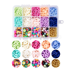 Beaded Sets, Including Handmade Polymer Clay Heishi Beads, Glass Pearl Beads and CCB Plastic Beads, for Jewelry Making, Mixed Color, 6x1mm, hole: 2mm, 10 colors, 9g/color, 90g(DIY-TA0003-55)