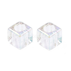 UV Transparent Acrylic European Beads, Large Hole Beads, AB Color Plated, Cube, Clear AB, 10x10x10mm, Hole: 6mm(TACR-T003-26A)