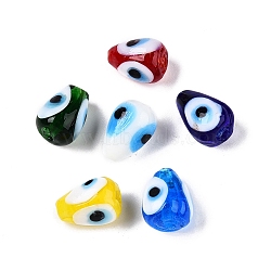 Handmade Evil Eye Lampwork Beads, Teardrop, Mixed Color, 13~15x9~10.5mm, Hole: 1~1.8mm(LAMP-T021-16M)