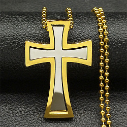 304 Stainless Steel Cross Pendant Necklaces, Box Chains Jewelry, Golden & Stainless Steel Color, 24.09 inch(61.2cm)(NJEW-S007-20C-GP)