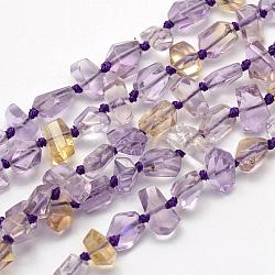 Natural Ametrine Beads Strands, Nuggets, 4~9x4~10x4~5mm, Hole: 0.5mm, 16.5 inch(41.9cm)(G-K202-25)