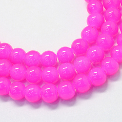 Baking Painted Imitation Jade Glass Round Bead Strands, Magenta, 10~10.5mm, Hole: 1.5mm, about 80~85pcs/strand, 31.4 inch(DGLA-Q021-10mm-28)