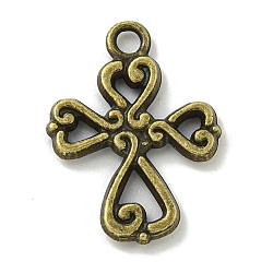 Tibetan Style Alloy Pendants, Lead Free & Cadmium Free, Cross with Heart, Antique Bronze, 19x14x2mm, Hole: 1.5mm(TIBE-I026-6009AB)