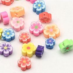 Handmade Polymer Clay Flower Plum Blossom Beads, Mixed Color, 8~9x3~5mm, Hole: 2mm(CLAY-Q213-8mm-M)