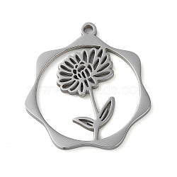 Non-Tarnish 304 Stainless Steel Pendants, Flower, Stainless Steel Color, 23.5x21.5x1mm, Hole: 1.5mm(STAS-P338-01B-P)