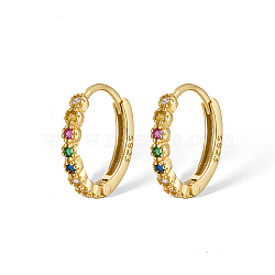 925 Sterling Silver Micro Pave Colorful Cubic Zirconia Hoop Earrings, with S925 Stamp, Real 18K Gold Plated, 12mm(IY5335-1)