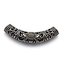 Tibetan Style Alloy Curved Tube Beads, Curved Tube Noodle Beads, Hollow, Antique Silver, 55x12x8.5mm, Hole: 6mm(PALLOY-J493-33AS)