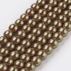 Eco-Friendly Dyed Glass Pearl Beads Strands, Grade A, Round, Cotton Cord Threaded, Dark Goldenrod, 6mm, Hole: 1.2~1.5mm, about 70pcs/strand, 15.7 inch(HY-A008-6mm-RB090)
