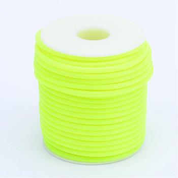 Hollow Pipe PVC Tubular Synthetic Rubber Cord, Wrapped Around White Plastic Spool, Green Yellow, 2mm, Hole: 1mm, about 54.68 yards(50m)/roll