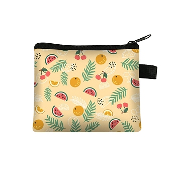 Watermelon Printed Polyester Coin Wallet Zipper Purse, for Kechain, Card Storage Bag, Rectangle, Bisque, 13.5x11cm