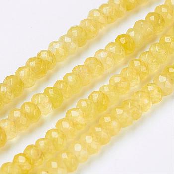 Natural Malaysia Jade Beads Strands, Dyed, Faceted, Rondelle, Yellow, 4x3mm, Hole: 1mm, 116pcs/strand, 13.7 inch(35cm)