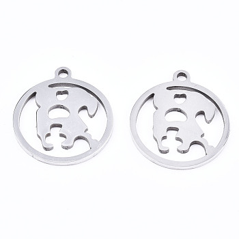 Valentine's Day 201 Stainless Steel Pendants, Laser Cut, Ring with Lover, Stainless Steel Color, 17x15x1mm, Hole: 1.4mm