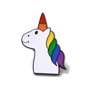 Rainbow Pride Unicorn Enamel Pin, Animal Alloy Badge for Backpack Clothing, Electrophoresis Black, Colorful, 29x22x2mm, Pin: 1mm