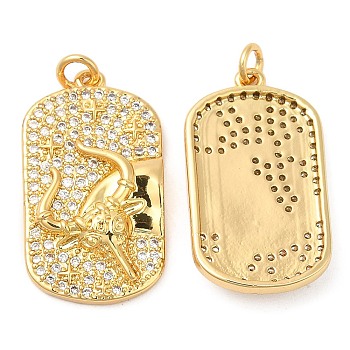 Brass Micro Pave Cubic Zirconia Pendants, Rectangle with Cattle Head, Real 18K Gold Plated, 23x13x3mm, Hole: 2.4mm