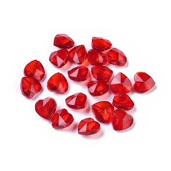 Transparent Glass Beads, Faceted, Heart, Red, 14x14x8~9mm, Hole: 1~1.2mm