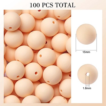 100Pcs Silicone Beads Round Rubber Bead 15MM Loose Spacer Beads for DIY Supplies Jewelry Keychain Making, Light Yellow, 15mm