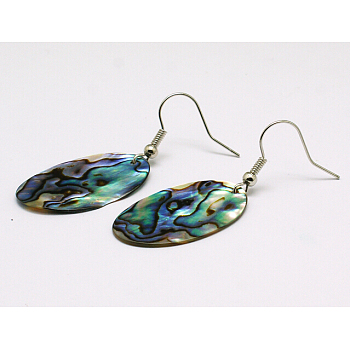 Natural Abalone Shell/Paua ShellEarrings, with Brass Earring Hooks, Colorful, Size: about 18m wide, 45mm long, 1mm thick, hook: 18mm long, Colorful, 18x45x1mm