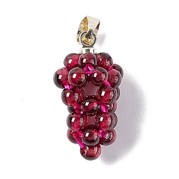 Natural Garnet Cluster Pendants, Grape Charm, with Brass Findings, Light Gold, 19x10x9.5mm, Hole: 4x4mm
