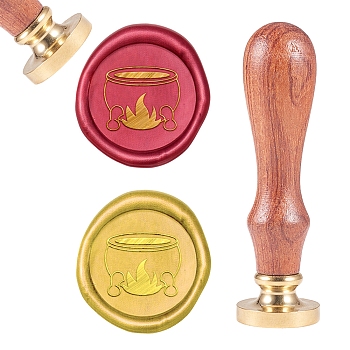 CRASPIRE Halloween Wax Seal Stamp Set, Golden Tone Brass Sealing Wax Stamp Head with Wood Handle, for Envelopes Invitations, Gift Cards, Cauldron Pattern, Stamp: 25mm