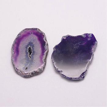 Natural Agate Pendants, Dyed & Heated, Nuggets, Purple, 47~71x28~44x4~6mm, Hole: 2mm