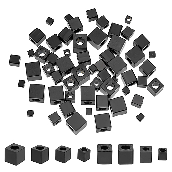 60Pcs 4 Style 304 Stainless Steel Beads, Cube, Electrophoresis Black, 2.5~6x2.5~6x2.5~6mm, Hole: 1.7~3mm, 15pcs/style