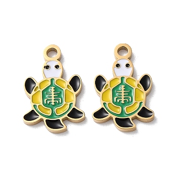 Ion Plating(IP) 304 Stainless Steel Pendants, with Enamel, Turtle Charm, Golden, 17x11x1.5mm, Hole: 1.8mm