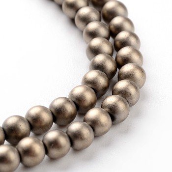Non-magnetic Synthetic Hematite Beads Strands, Frosted, Round, Antique Bronze Plated, 3mm, Hole: 0.5mm, about 130pcs/strand, 16 inch