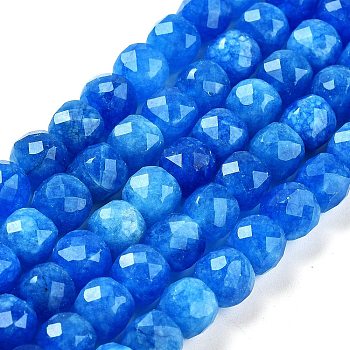 Natural White Jade Beads Strands, Faceted, Dyed, Cube, Blue, 7x8x7mm, Hole: 1mm, about 47~48pcs/strand, 13.35~13.46''(33.9~34.2cm)