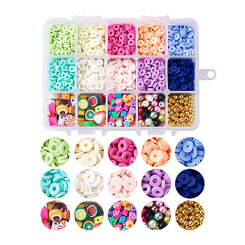 Beaded Sets, Including Handmade Polymer Clay Heishi Beads, Glass Pearl Beads and CCB Plastic Beads, for Jewelry Making, Mixed Color, 6x1mm, hole: 2mm, 10 colors, 9g/color, 90g